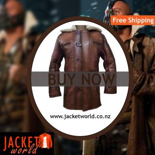 Tom Hardy Brown leather Bane Coat logo