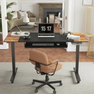 An adjustable height desk improves people's working life. logo