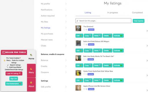 2 click relists for your Mercari Listings.  Tools to delete/relist multiples logo