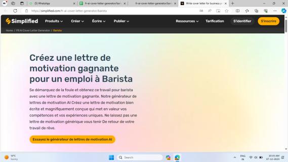 Générateur de lettre de motivation en ligne pour un emploi de barista | Simplified logo