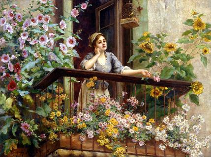 "A Pensive Moment" by Daniel Ridgway Knight | Rehs Galleries logo