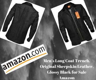 Men’s Long Coat Trench, Original Sheepskin Leather, Glossy Black for Sale Amazon logo